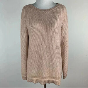 White house black market sweater sz M light pink rose gold metallic woven knit